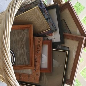 Basket filled with photo frames